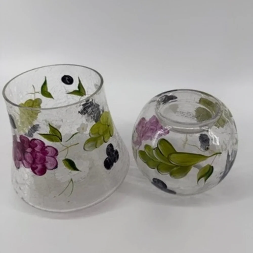 Home Essentials Hand Painted Crackle Glass Grape Candle Holder Lamp 10